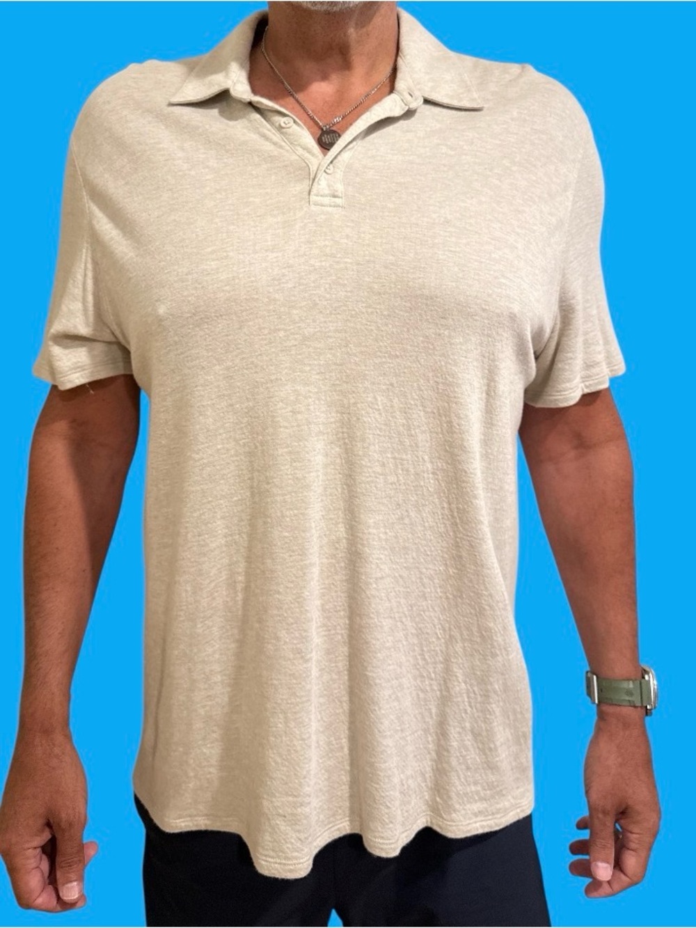 Vince XXL/TTG Men's Casual Short Sleeve Polo Shirt - Cream